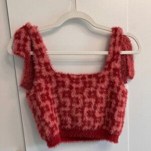 Women's Knot Tie Shoulder Neck Sleeveless Faux Fur Crop Cami Tops